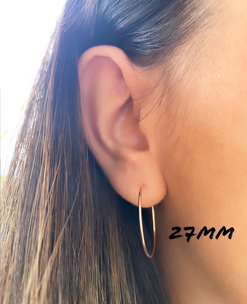 14k Solid Gold Thin Endless Hoops Gold Lightweight Hoops Dainty Hoops 10mm. 12mm. 14mm. 16mm. 18mm. 21mm. 27mm. Thickness 1mm image 2