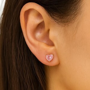 14K Pure Solid White/Yellow Gold Light Pink Heart Shaped Basket Set Earrings. CZ Screw Backs (Multiple Sizes) Free shipping. Bridesmaids39 image 2