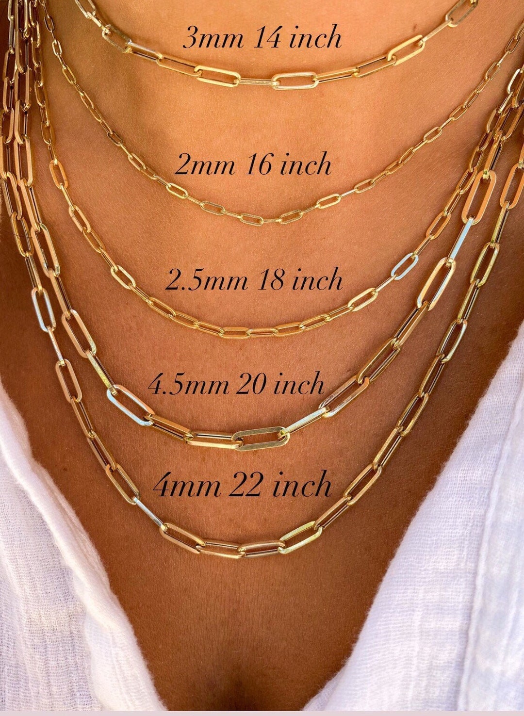 14K Gold Paperclip Chain Unisex Paperclip Chains 14K Gold Chains