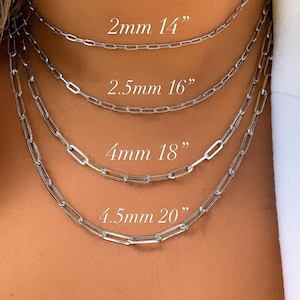 14K White Gold Paperclip Chain | Paperclip Chains | 14K Gold Chains | Paperclip 14&quot; 16&quot; 18&quot; 20&quot; 22&quot; 24&quot; Chains |