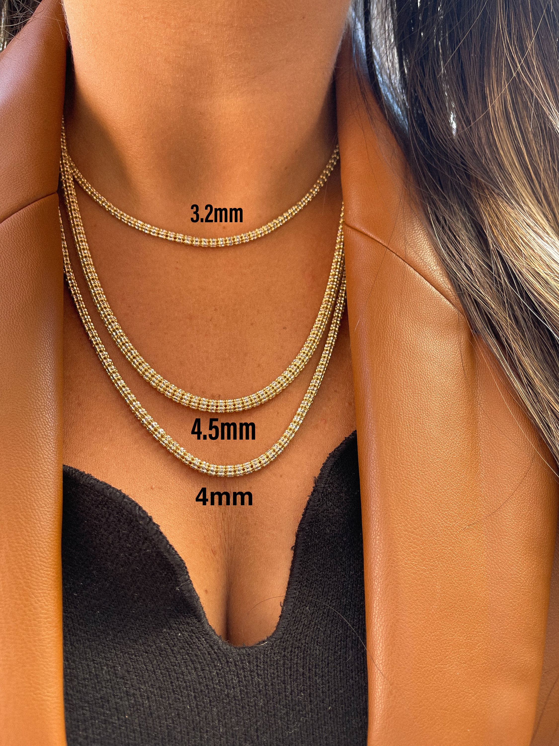 14K Gold Two Tone Ice Chain Diamond Cut 14K Ice Link Chain Etsy Canada