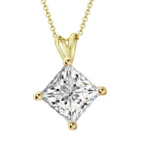 14K Solid Gold Solitaire Princess Cut Pendant | Classy Princess Pendant Set With CZ | 14K Gold Solitaire Pendants | 4mm 5mm 6mm 7mm 8mm