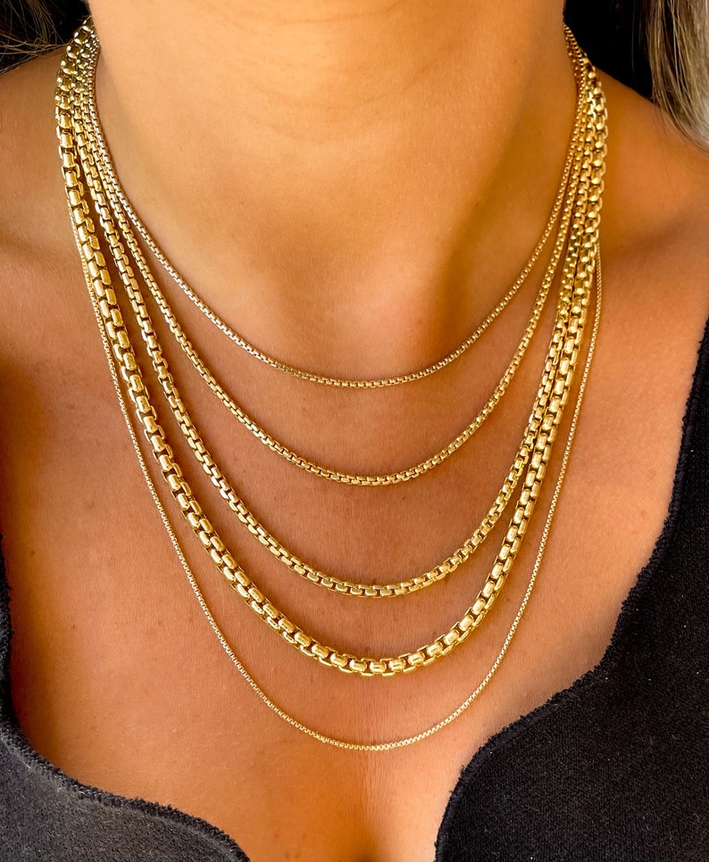14K Gold Round Box Chain Round Box Delicate Gold Box Chain Etsy