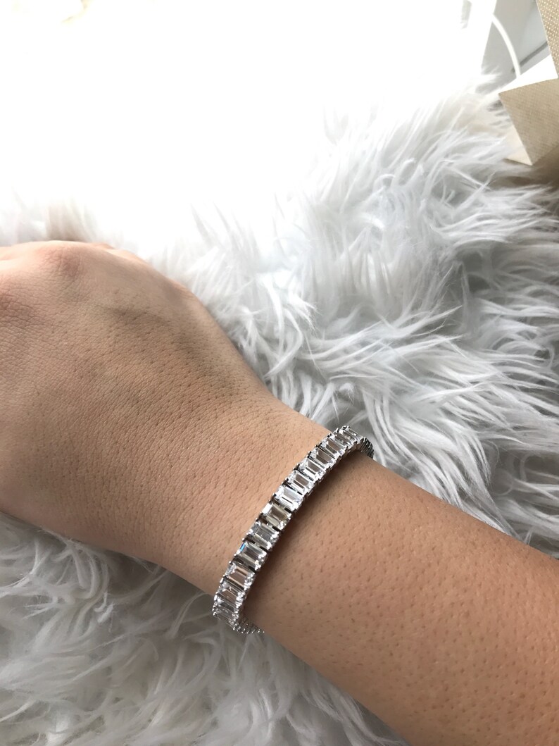 Mothers Day Gift Sterling Silver Emerald Design Fancy Tennis Bracelet Set With Triple A Cubic Zirconia