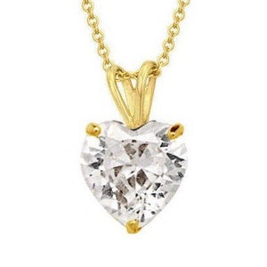 14K Solid Gold Solitaire Heart Cut Pendant | Classy Heart Pendant Set With CZ | 14K Gold Solitaire Pendants | 5mm 6mm