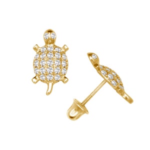 14K Gold Adorable Turtle Studs | 14K Gold Turtle earrings Set With Birthstones | Little Turtle Studs