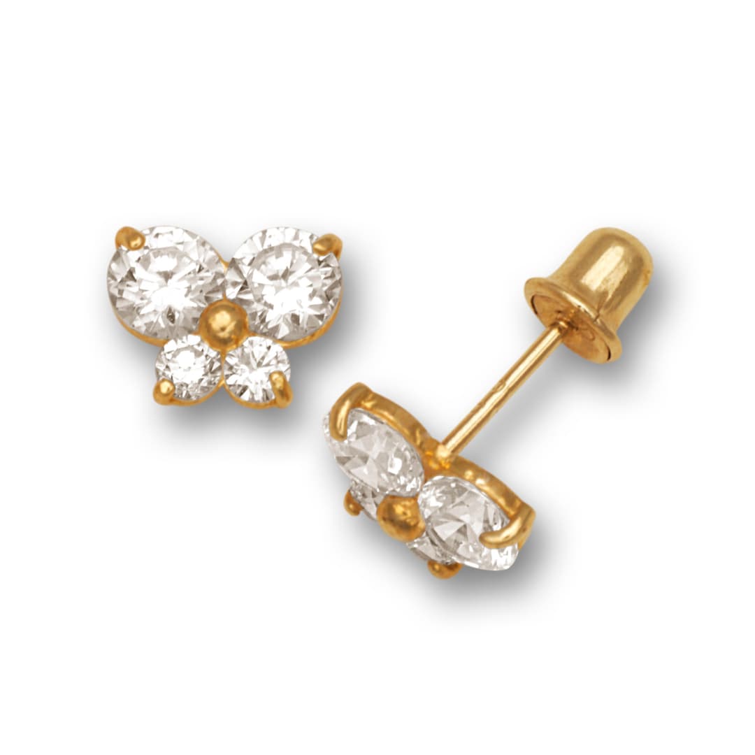 14K Gold Butterfly Stud Earrings | CZ Screw Back - Etsy