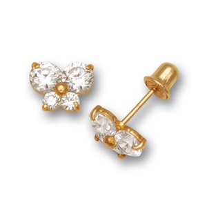 14K Solid Gold Butterfly Studs| Screw back Girls Studs | Girls Butterfly Earrings | 14K Gold Kids Jewelry