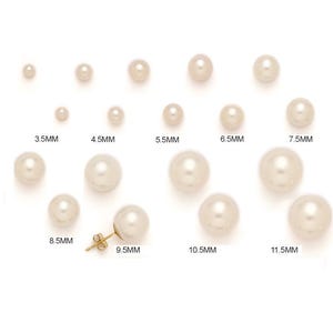 14K Solid Gold Genuine Pearl Pushback Earrings- 14K Pearl Studs- Pearl Studs- 14K Cultured Pearl Studs- 3.5mm 4.5mm 5.5mm 6.5mm 7.5mm image 5