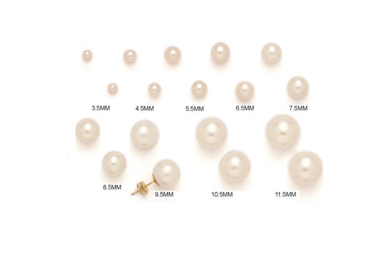 14K Solid Gold Genuine Pearl Pushback Earrings- 14K Pearl Studs- Pearl Studs- 14K Cultured Pearl Studs- 3.5mm 4.5mm 5.5mm 6.5mm 7.5mm image 5