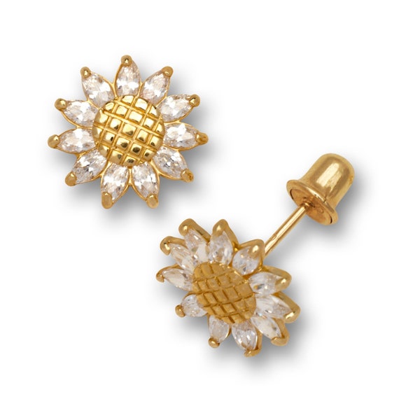 Boucles D'oreilles Perles Fleurs Marguerite - Plaqué Or 14K, Hypoallergénique, Dos Plat, Cadeau Femme