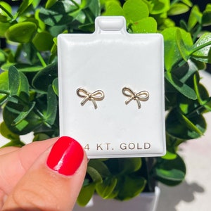 14K Solid Gold Bow screwbacks • Solid Gold •  Bow Earrings • Dainty Ribbon Bow Stud Earrings • Screwbacks