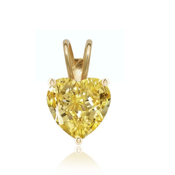 14K Solid Gold Heart Yellow Topaz Pendant | Birthstone Pendant | 5mm 6mm Yellow Topaz Pendant | November Birthstone