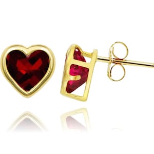 14K Solid Gold Heart Shaped Bezel Birthstone Earrings| Pushback Heart Studs | Gold Heart Studs | Bezel Studs|