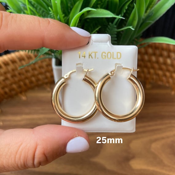 Pendientes De Aro Sin Fin De Oro Amarillo De 14 Quilates, 1,5