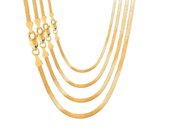 14K Solid Gold Herringbone Snake Chain 14K Gold Chains | Etsy