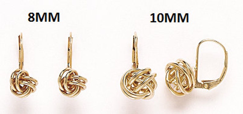 14K Pure Solid White/Yellow Gold Knot Dangle Drop Leverback Earrings (Available in Multiple Sizes) image 2