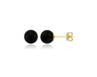 14K Solid Gold Black Onyx Ball Studs- Pushbacks- Black Onyx Sphere Ball Studs - Gold Ball Studs - 3mm- 4mm-5mm-6mm-7mm-8mm-9mm-10mm