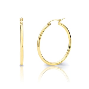 14K Solid Gold Hoops | 1.5mm Thick Hoops| Stacking Hoops | 1.5mm Hinge Hoops Earrings | Pair Of Hoops | 12mm 14mm 16mm 18mm 21mm 25mm