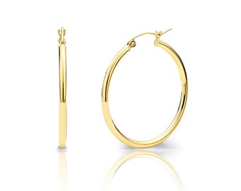 14K Solid Gold Hoops | 1.5mm Thick Hoops| Stacking Hoops | 1.5mm Hinge Hoops Earrings | Pair Of Hoops | 12mm 14mm 16mm 18mm 21mm 25mm
