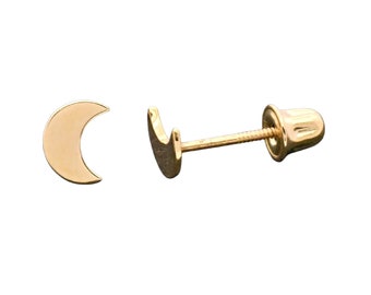 14K Solid Gold Tiny Moon Studs • Solid Gold Crescent Moon Screwbacks • Kids Screwbacks • Adult Screwbacks