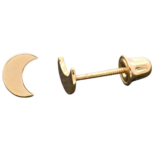 14K Solid Gold Tiny Moon Studs • Solid Gold Crescent Moon Screwbacks • Kids Screwbacks • Adult Screwbacks