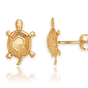 Orecchini a perno a forma di tartaruga in oro 14 carati / Leggeri, 8 x 12 mm
