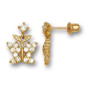 14K Solid Gold Butterfly Studs| Screw back Girls Studs | Girls Butterfly Earrings | 14K Gold Kids Jewelry