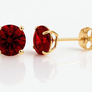 14K Solid Gold Round Cut Birthstone Basket Set Earrings| Pushbacks Birthstone Studs | 3mm 4mm 5mm 6mm | Garnet | Ruby | Sapphire | Emerald