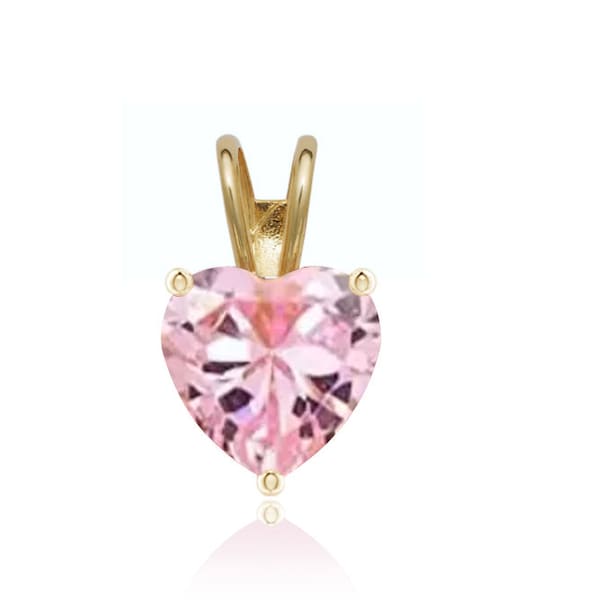 14K Solid Gold Heart Pink Pendant | Birthstone Pendant | 5mm 6mm Pink Pendant | October Birthstone