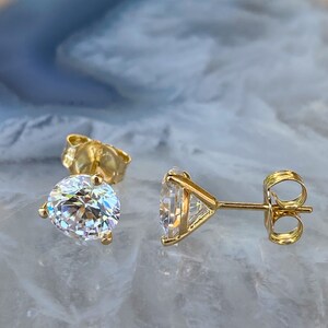 14K Solid Gold Solitaire 3 Prong Heavy Martini CZ Studs - Etsy