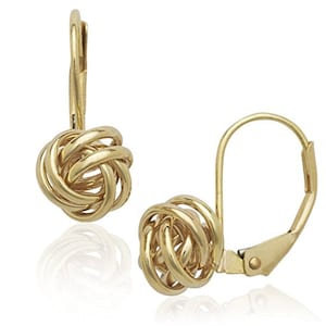 14K Pure Solid White/Yellow Gold Love Knot Dangle Drop Leverback Earrings (Available in Multiple Sizes) #S96850