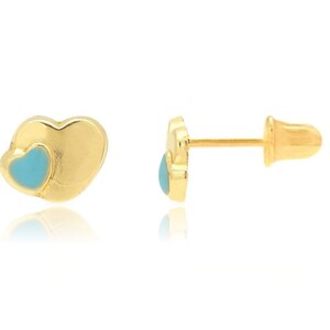 14K Solid Gold Enamel Heart Studs| Screwback Enamel Girls Studs | Girls Earrings | 14K Gold Kids Jewelry | 4mm Tiny Studs