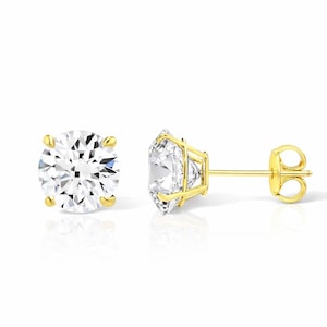 14K Solid Gold Solitaire Ohrstecker | 4-Zacken-Klassiker | Kissen | Zertifizierte Moissanit oder CZ | 2 mm 3 mm 4 mm 5 mm 6 mm 7 mm 8 mm 9 mm 10 mm