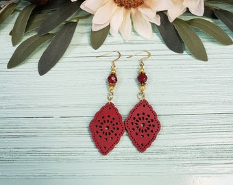 Red Leather Diamond Earrings