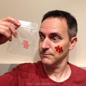 Jigsaw Puzzle Piece Prosthetic, SAW Movie Horror SFX Make-up, Funny Halloween Injury Appliance image 1