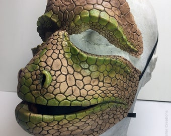 Reptile Face Mask+Makeup Combo, Iguana/Snake/Lizard/Mutant Animal Creature Face Mask for Halloween or Cosplay