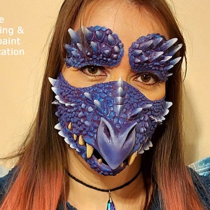 Deluxe Dragon Face MaskMakeup Combo, Fantasy Horror Reptile Monster Creature Face Mask with Prosthetic for Halloween or Cosplay image 6