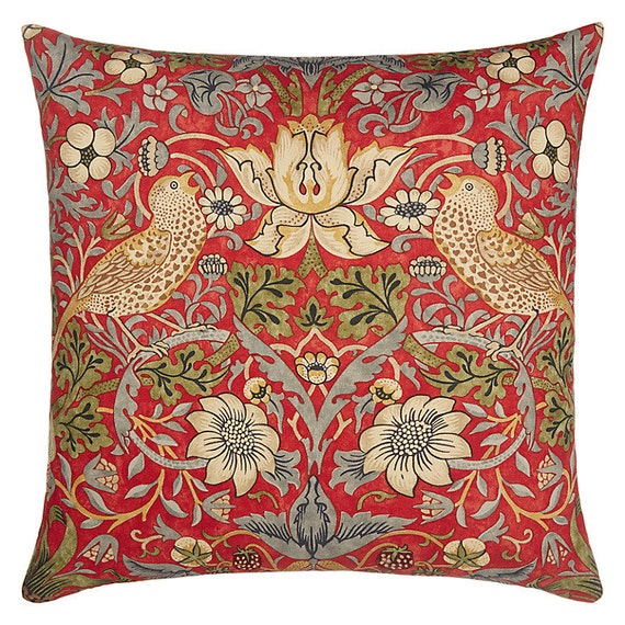 WILLIAM MORRIS CURTAIN FABRIC /"Strawberry Thief/" 3 METRES CRIMSON//SLATE COTTON