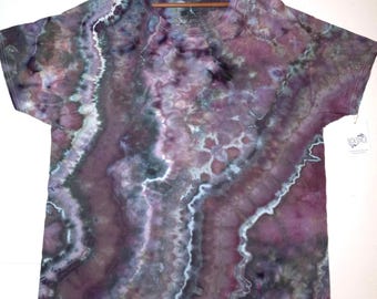Hand-Dyed Geode Tie-Dye T-shirt: Men's Size XL, Earthscape, "Amethyst Crystal"