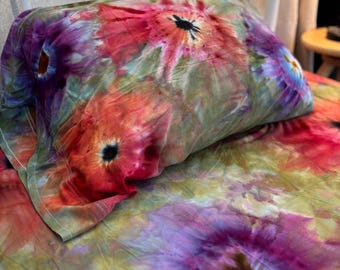 Hand-Dyed Tie-Dye Jersey Sheet Set: "Flower Garden," Twin Size