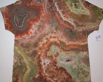 Hand-Dyed Geode Tie-Dye T-shirt: Men's Size XL, Earthscape, "Sprouting Fields"