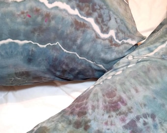 Hand-Dyed Pillowcases (Set of 2) Ice Tie-Dye : Standard/Queen, "Sea Breeze"