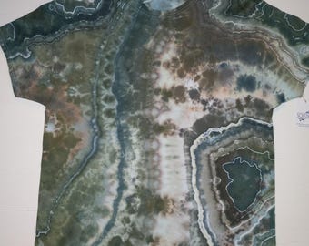 Hand-Dyed Geode Tie-Dye T-shirt: Men's Size 2XL, Earthscape, "Freshwater Lagoon"
