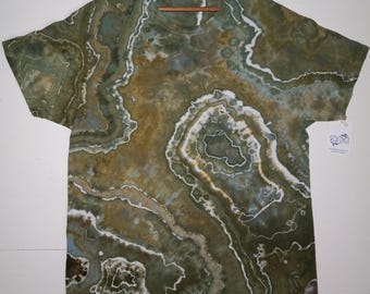 Hand-Dyed Geode Ice Tie-Dye T-shirt: Men's Size L, Earthscapes, "Coastal Rainforest"