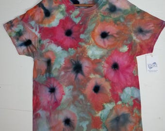 Hand-Dyed Flower Design Ice Tie-Dyed T-Shirt: Unisex Medium, "Anemone Bloom"
