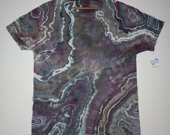 Hand-Dyed Geode Ice Tie-Dye T-shirt: Men's Size M, Earthscapes, "Winter Storm"