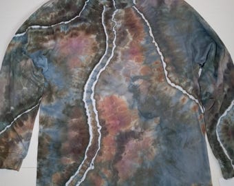 Hand-Dyed Geode Ice Tie-Dye Long Sleeve T-shirt: Men's Size Large, "Coral Reef"