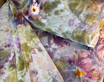 Hand-Dyed Flower Tie-Dye Sheet Set: PURPLE FLOWERS, Twin Size