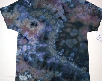 Hand-Dyed Ice Tie-Dye T-shirt: Men's Size L, Earthscapes, "Deep Water"